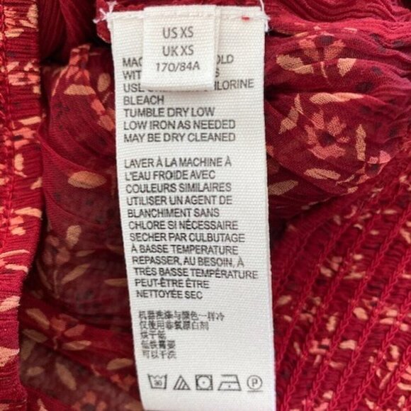 FREE PEOPLE Red Berry Roma Boho Floral Smocked Long Sleeve Blouse XS - Picture 16 of 16